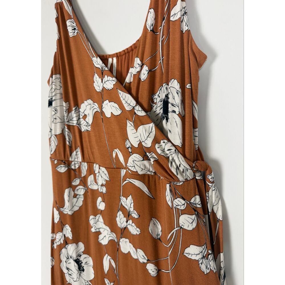 Anthropologie Ruffled Floral Midi Dress Brown Motif Medium Faux Wrap Resortwear - Picture 8 of 12